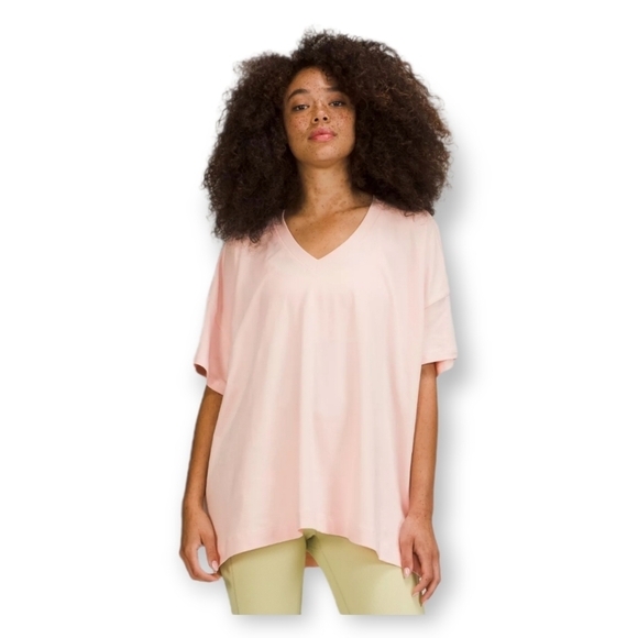 Lululemon women's pink Side tie V-neck tee oversized - Picture 1 of 11